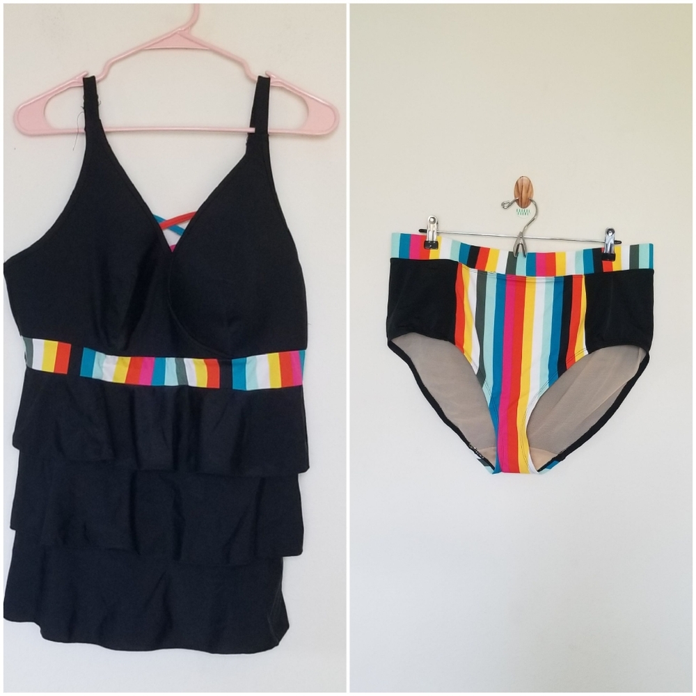 Colorful Striped Women's Swimwear Set